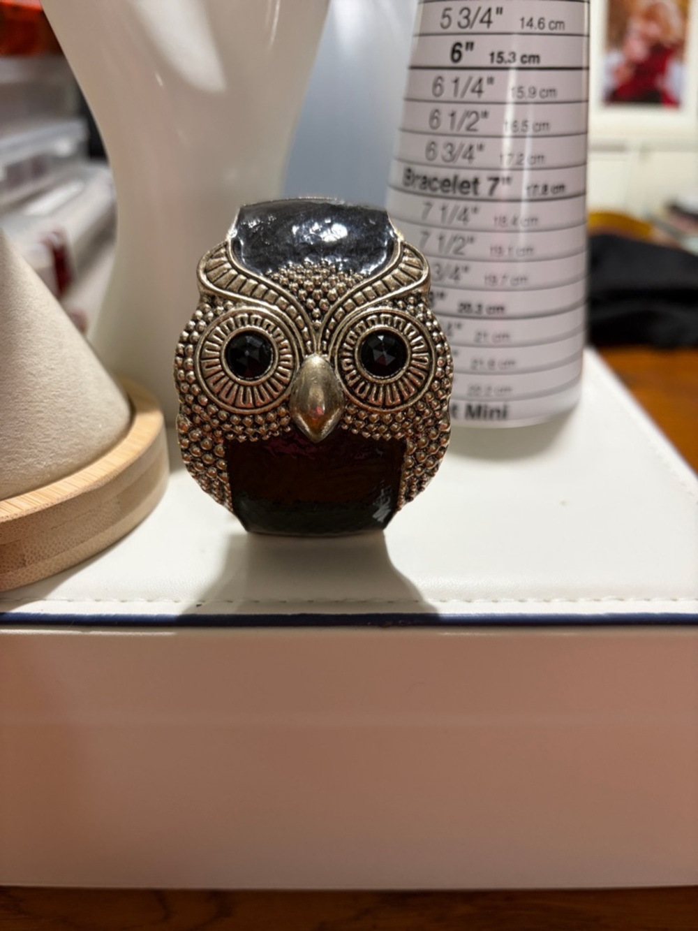 Vintage Owl Statement Cuff Bracelet - Black and Silver